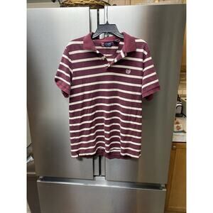 Chaps Mens Red White Striped Cotton Short Sleeve Golf Polo Shirt Size Large